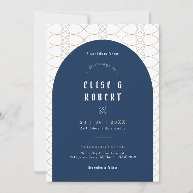 Inbjudan till royal Blue Classic Retro Wedding (Framsida)