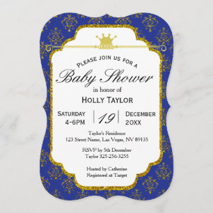 Inbjudan till Royal Blue Guld Prince Baby Shower