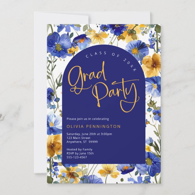 Inbjudan till royal Blue Gult Wildblomstgrupp (Framsida)