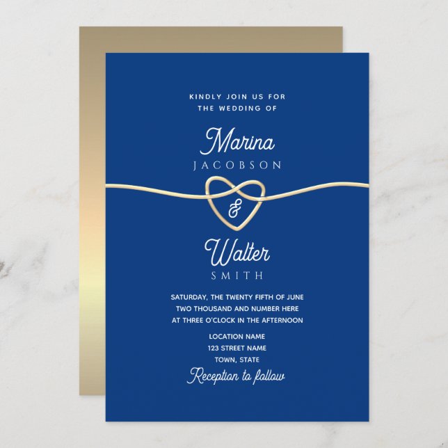 Inbjudan till Royal Blue Minimalist Wedding (Fram/baksida)