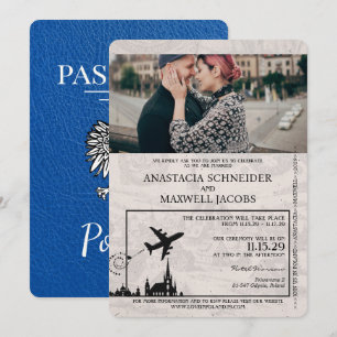 Inbjudan till royal Blue Poland Passport Wedding
