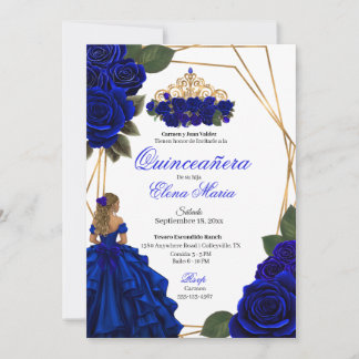 Inbjudan till royal Blue Ro Guld Quinceañera