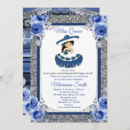 Inbjudan till royal Blue Rosor Quinceañera