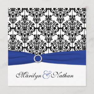 Inbjudan till royal Blue, White, Black Damask Wedd
