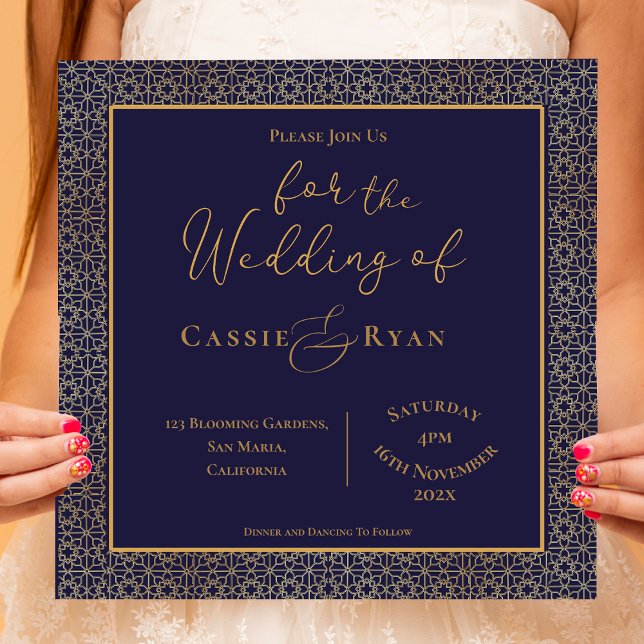 Inbjudan till Royal Elegant Blue och Guld bröllops (Royal Elegant Blue and Gold Wedding invitation)