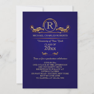 Inbjudan till royal Golden Monogram Blue Studenten