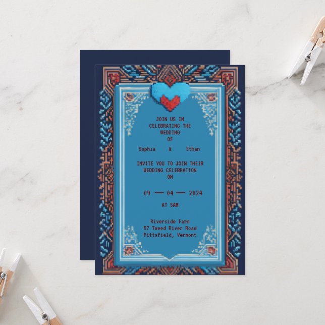 Inbjudan till royal Pixel Art Wedding (Fram/Back In Situ)