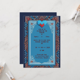 Inbjudan till royal Pixel Art Wedding