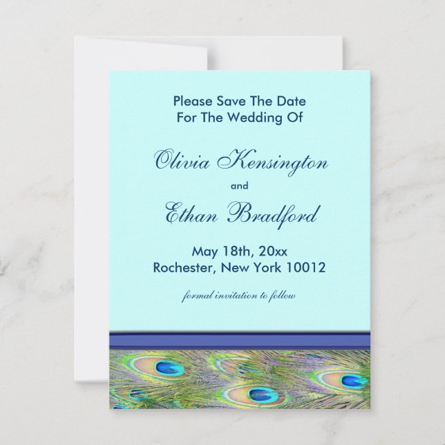 Inbjudan till Royal Teal Blue Peacock Wedding (Framsida)