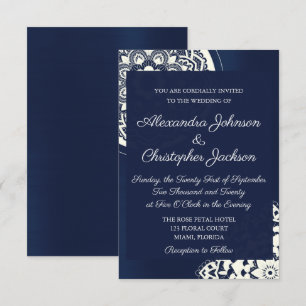 Inbjudan till royalet Blue and White Mandala Weddi