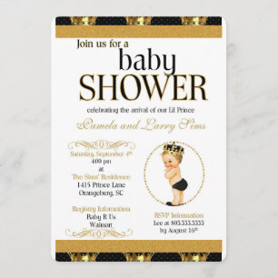 Inbjudan till Royalet Prince Baby Shower Black and