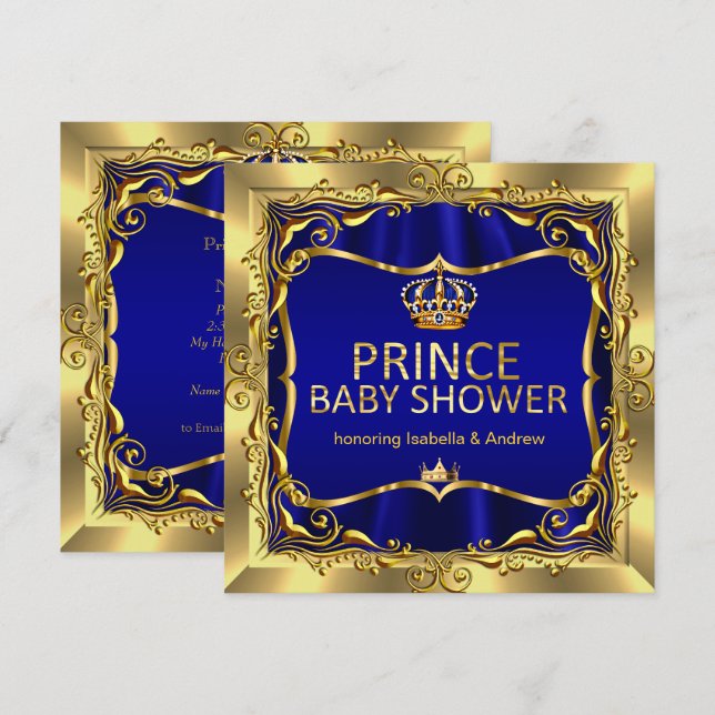 Inbjudan till royalet Prince Baby Shower Boy Blue  (Fram/baksida)