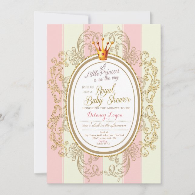  inbjudan till Royalet Princess Baby Shower (Framsida)