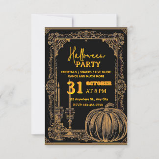 Inbjudan till royalet Svarta och Guld Halloween fe