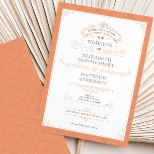 Inbjudan till royalets Orange Vintage Retro-bröllo