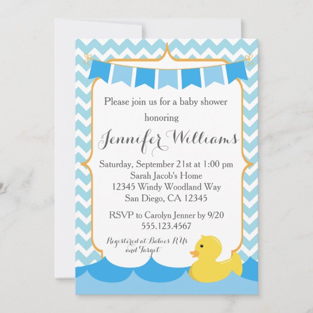 Inbjudan till Rubber Anka Ducky Baby Shower (Framsida)