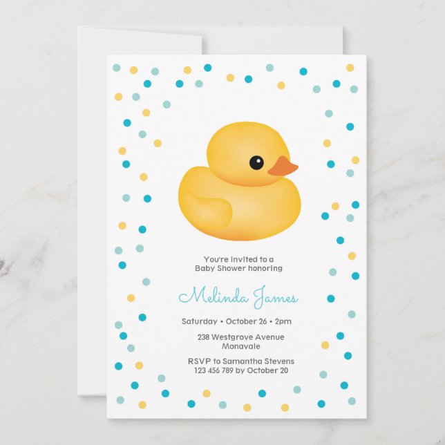 Inbjudan till Rubber Duckie Blue Boy Baby Shower (Framsida)