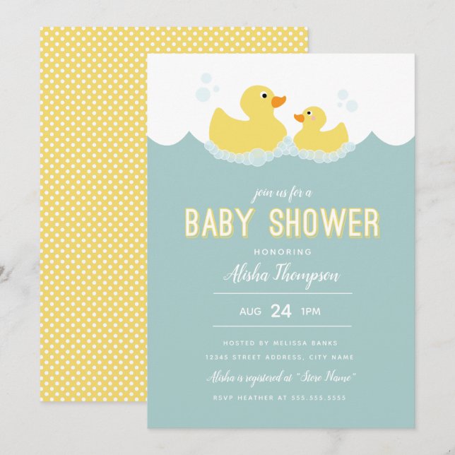 Inbjudan till Rubber Ducky Baby Shower (Fram/baksida)