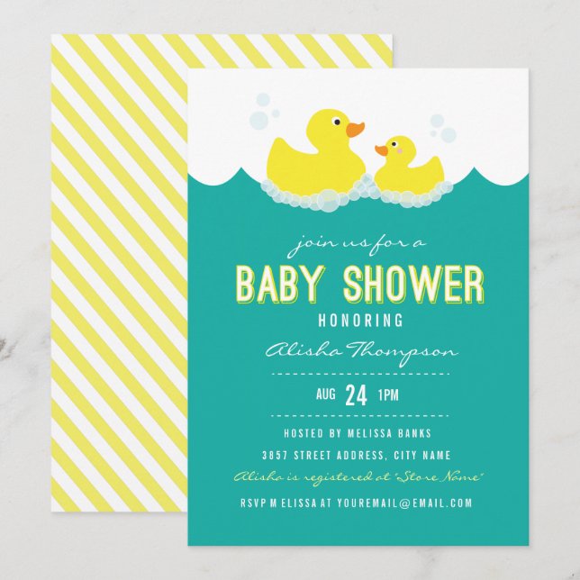 Inbjudan till Rubber Ducky Baby Shower (Fram/baksida)
