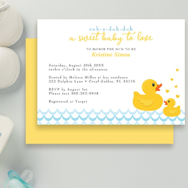 Inbjudan till Rubber Ducky Baby Shower | Blue Bath (rubber ducky a sweet baby to love baby shower invitation )