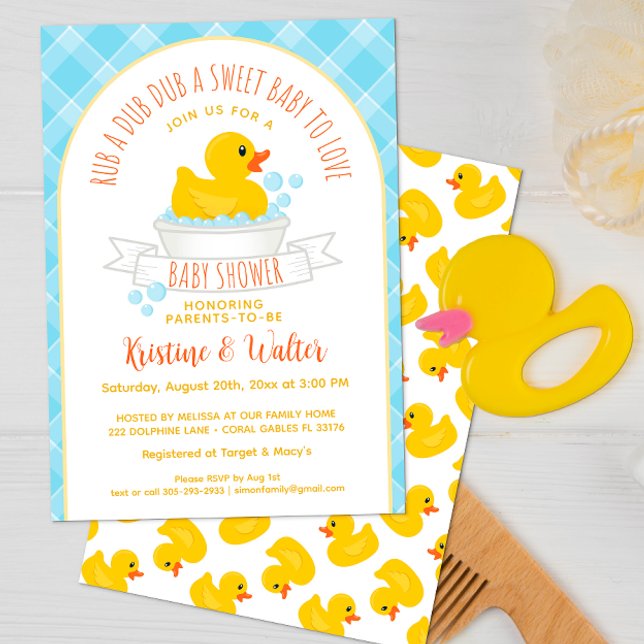 Inbjudan till Rubber Ducky Baby Shower | Gult Bath (cute duck bubble bath editable baby shower invitation for expecting parents )