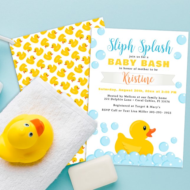 Inbjudan till Rubber Ducky Baby Shower - Speth Spl (Rubber duck baby shower invitation - splish splash rubber ducky a new baby to love)