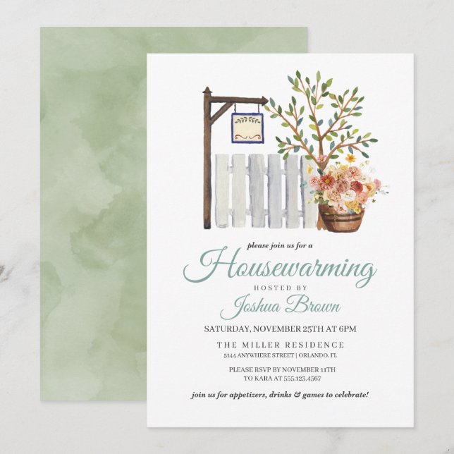 Inbjudan till Rustic Autumn Picket Fence Houseuppv (Fram/baksida)