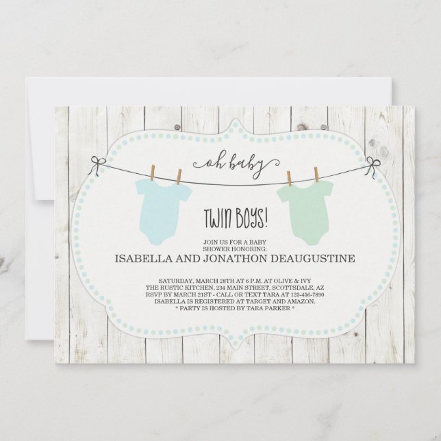 Inbjudan till Rustic Baby Shower för Twin Boys (Framsida)
