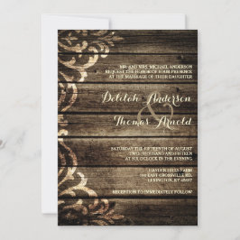 Inbjudan till Rustic Barn Wood Damask Vintage bröl