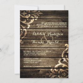 Inbjudan till Rustic Barn Wood Damask Vintage bröl