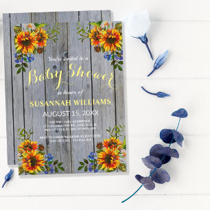 Inbjudan till Rustic Barnwood Solros Baby Shower