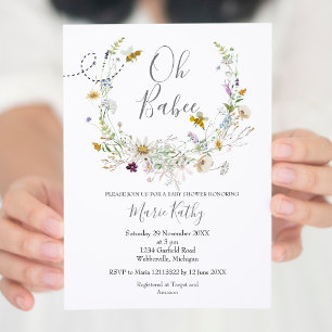 Inbjudan till Rustic Bee Wildblomma Baby Shower