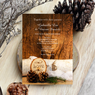 Inbjudan till Rustic Birch Träd och Barn Wood Wedd