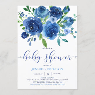 Inbjudan till Rustic Blåa blommor Baby Shower