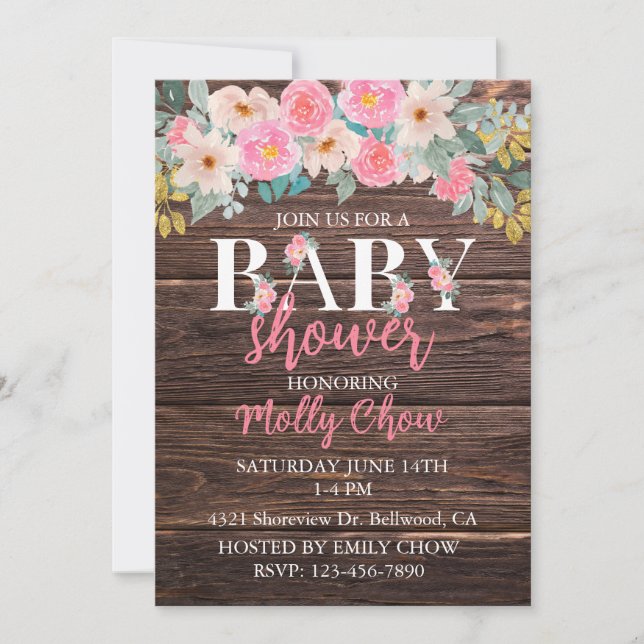 Inbjudan till Rustic Blommigt Baby Shower (Framsida)