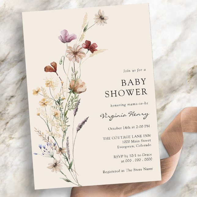 Inbjudan till Rustic Blommigt Boho Baby Shower (Rustic Boho Floral Baby Shower Invitation
)