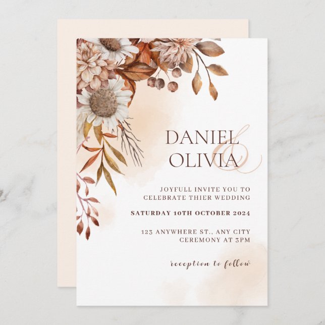 Inbjudan till Rustic Blommigt Fall Wedding (Fram/baksida)