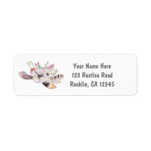 Inbjudan till Rustic Blommigt & Feathers Boho Chic Returadress Etikett