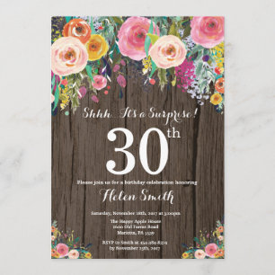 Inbjudan till Rustic Blommigt Surprise 30års födel