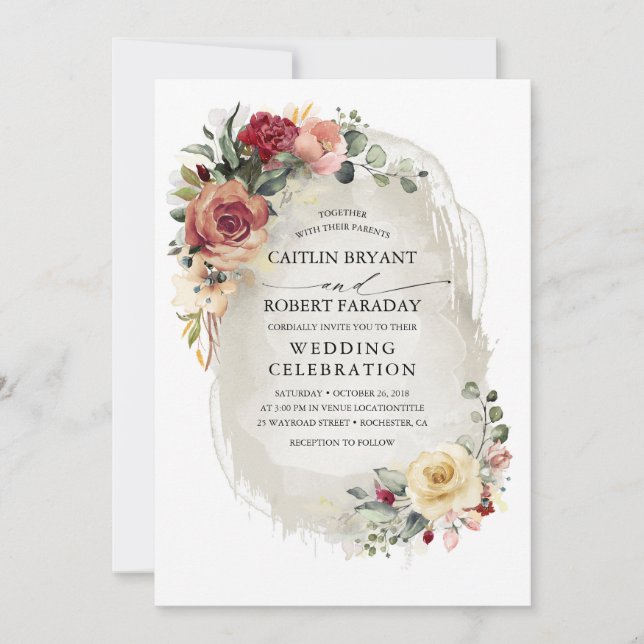 Inbjudan till Rustic Bloom Blommigt Fall Wedding (Framsida)