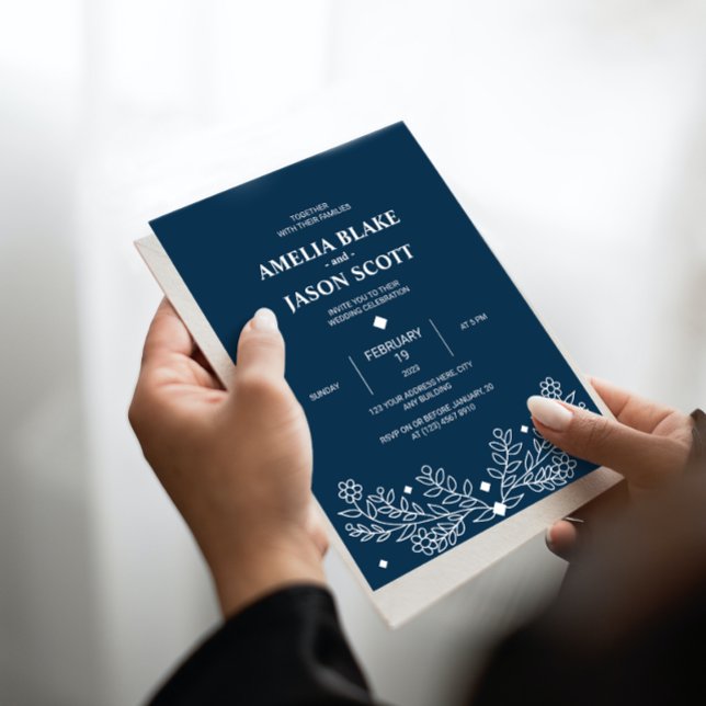 Inbjudan till Rustic Blue-bröllop med minimal Mörk (Skapare uppladdad)