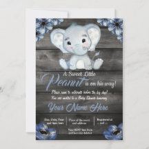 Inbjudan till Rustic Blue Elephant Baby Shower
