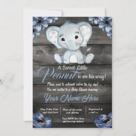 Inbjudan till Rustic Blue Elephant Baby Shower