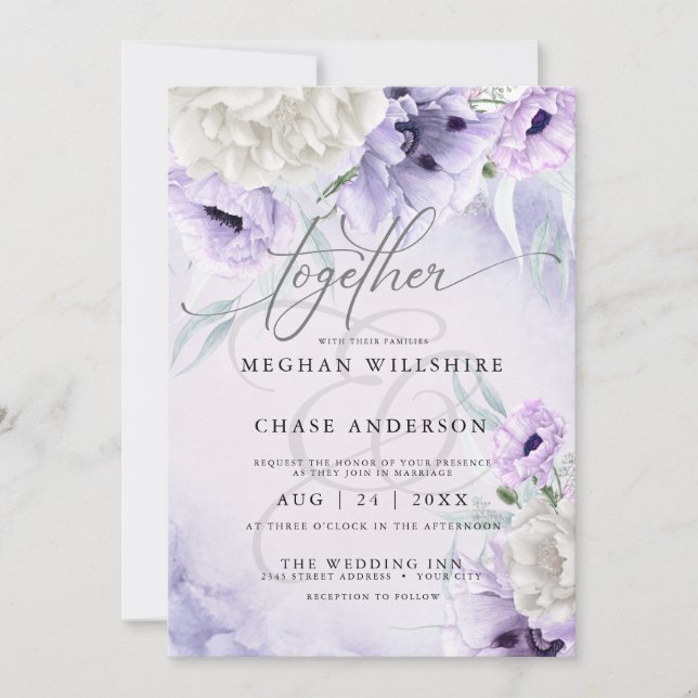 Inbjudan till Rustic BOHO Watercolor Lilac Poppies (Framsida)