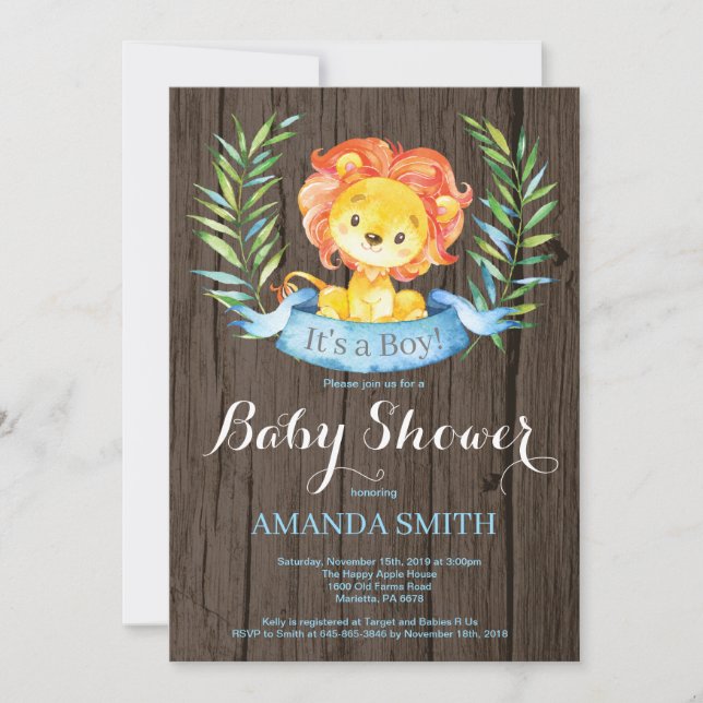 Inbjudan till Rustic Boy Lejon Baby Shower (Framsida)