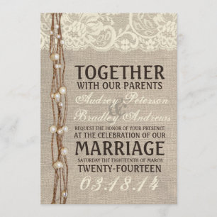 Inbjudan till Rustic Burlap Snöre Pearly Twine Wed