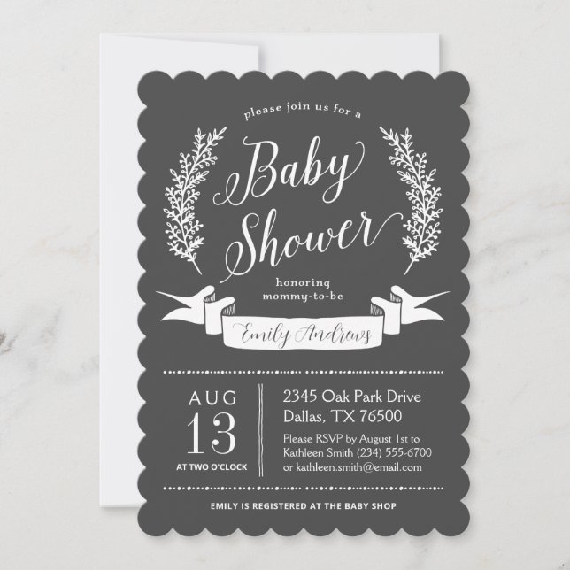 Inbjudan till Rustic Chalkboard Baby Shower (Framsida)