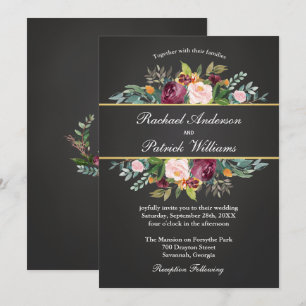 Inbjudan till Rustic Chalkboard och Blommigt Weddi