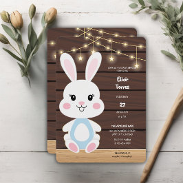 Inbjudan till Rustic Cute White Bunny Baby Shower
