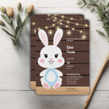 Inbjudan till Rustic Cute White Bunny Baby Shower